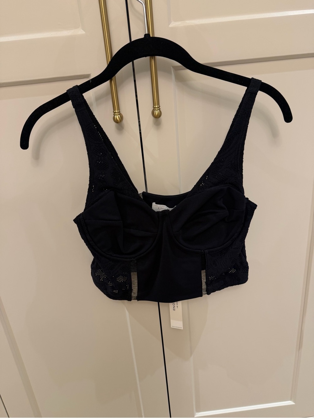 Jonathan Simkhai x Carbon 38 Black Lace-Panel Longline crop Top - Picture 2 of 6